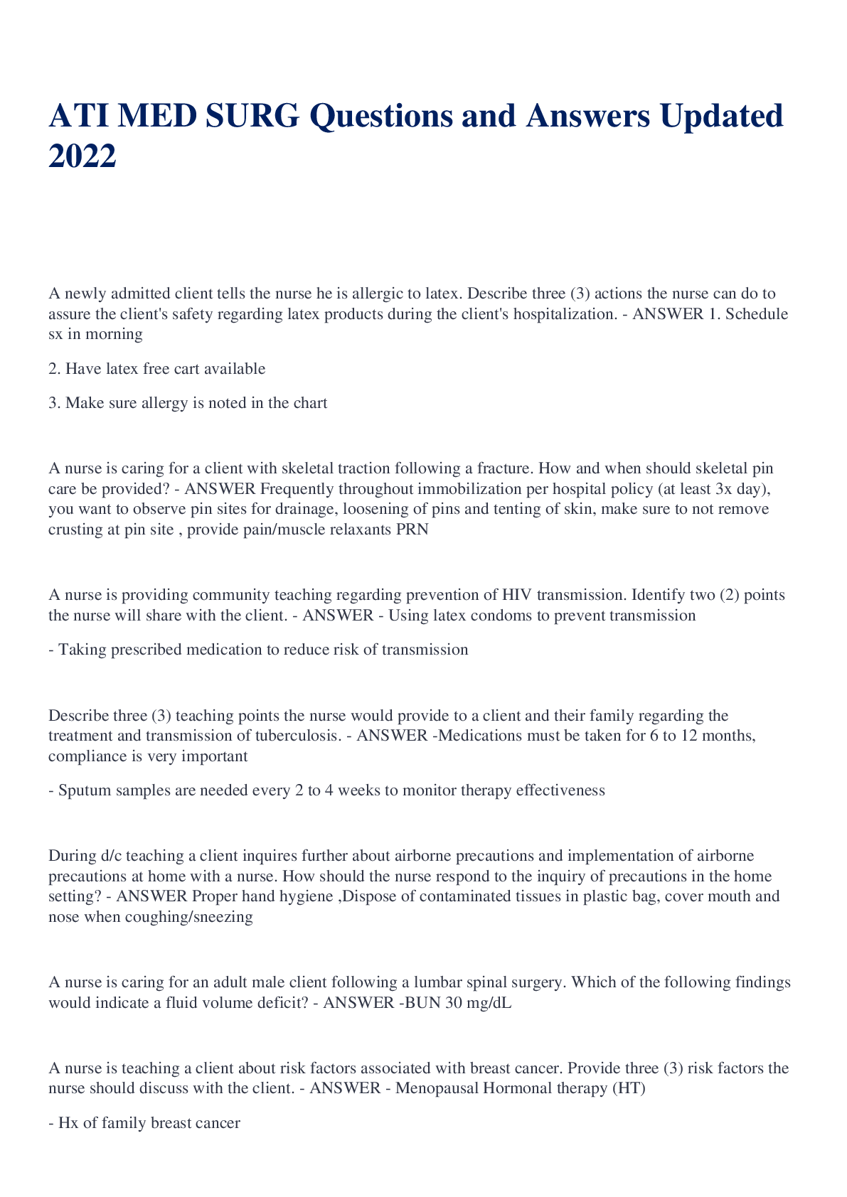 Preview image for ATI MED SURG Questions and Answers Updated 2022